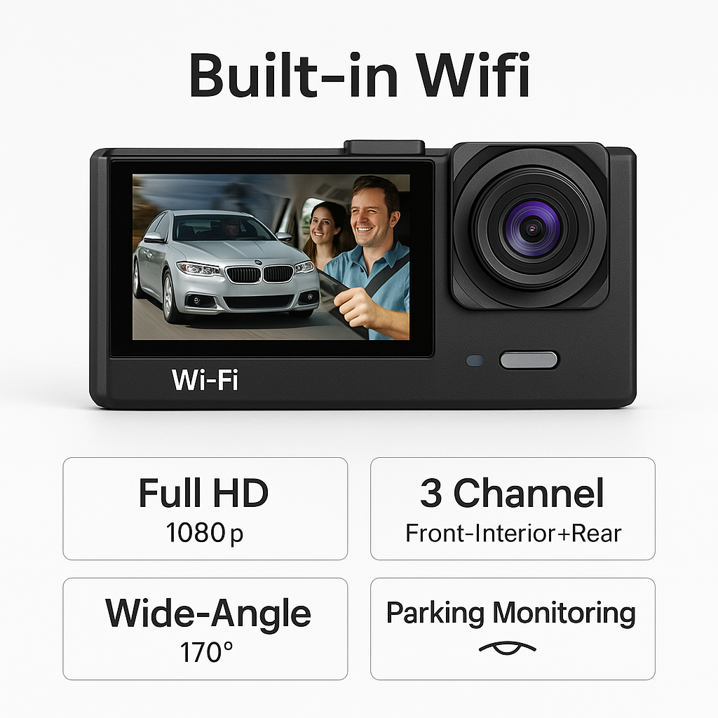 Wifi 3 Channel Mini Car DVR Three Way Dash Cam inside Vehicle Camera Dvrs Recorder FHD 1080P Video Dashcam Camcorder Black Box